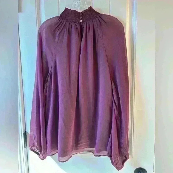 NWT Joie burgundy smocked blouse - Picture 5 of 8